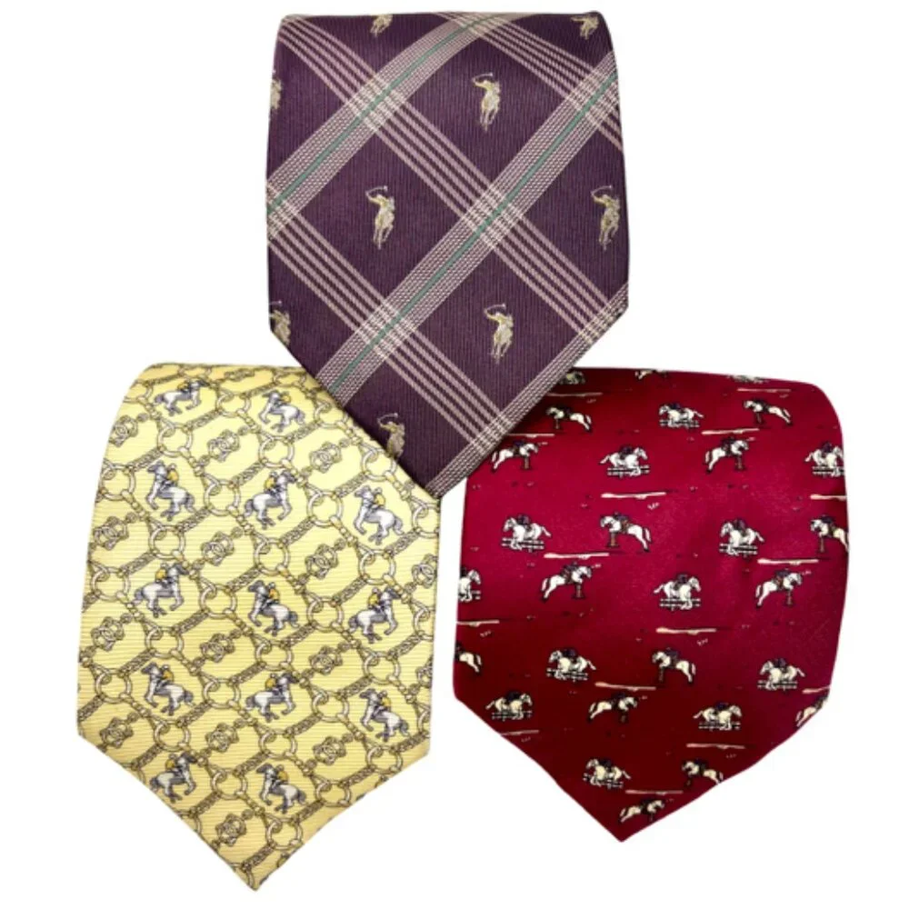 3  Silk Neckties  Polo Club +Other Brown-Red-Yellow  Striped Polo Horses (66 - Picture 2 of 9